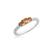 Genuine Cushion Cut Citrine 3-Stone Stack Ring with White Sapphire Band Sterling Silver - R247752SSH467