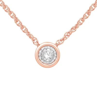 1/10 ct. tw. Round Bezel Set Diamond Pendant with Miracle Plating in 10K Gold