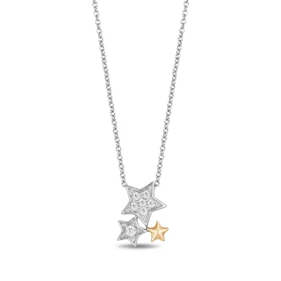 Enchanted Disney 1/10 ct. tw. Tinkerbell Triple-Star Necklace in Sterling Silver and 10K Yellow Gold - PDO5222SY1PDSRD