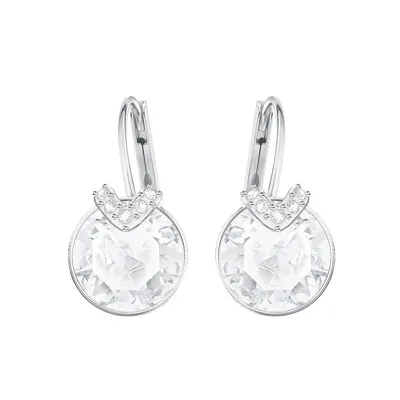 Swarovski Bella V Drop Earrings - Round Cut, White, Rhodium Plated
