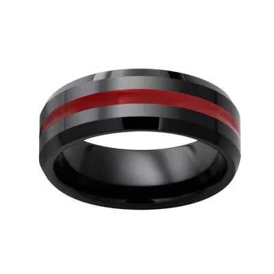 Men's 8.0mm Red Enamel Inlay Wedding Band Polished Ceramic