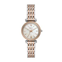 Fossil Ladies' Carlie Quartz White & Rose Gold-Tone Stainless Steel Watch with Crystal Accent Mother of Pearl Dial