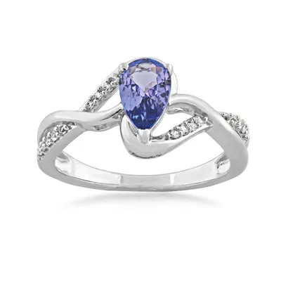 Genuine Pear-Shaped Tanzanite Fashion Ring with White Sapphire Accent Sterling Silver - RF762343