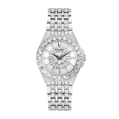 Bulova Ladies' Phantom Stainless Steel Baguette Crystal Watch with Silver White Dial