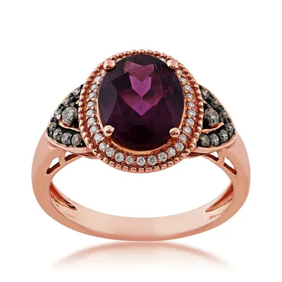 Oval Rhodolite Garnet and 1/4 ct. tw. Diamond Ring 10K Pink Gold - GJ16988R