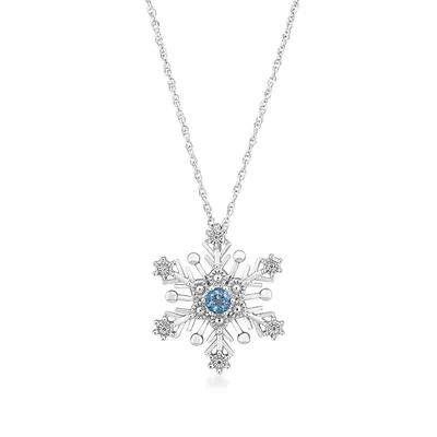 Blue Topaz and .018 ct. tw. Diamond Accent Snowflake Pendant in Sterling Silver - GP0791BSLZA