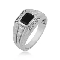 Men's Genuine Black Onyx & .06 ct. tw. Diamond Accented Ring Sterling Silver - 5514702077W