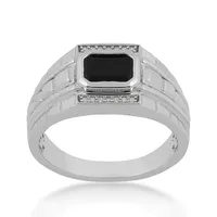 Men's Genuine Black Onyx & .06 ct. tw. Diamond Accented Ring Sterling Silver - 5514702077W