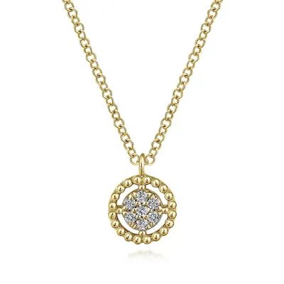 Gabriel & Co. 1/20 ct. tw. Round Floating Diamond Beaded Pendant in 14K Yellow Gold