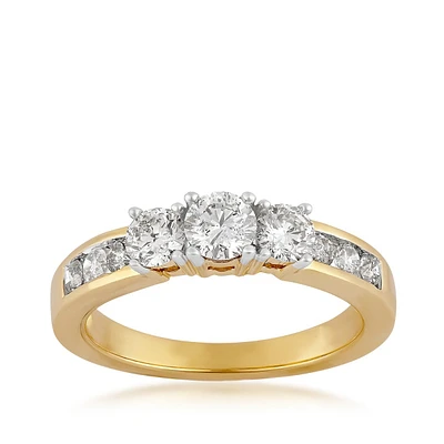 1 ct. tw. 3-Stone Round Brilliant Diamond Anniversary Ring with Channel Set Side Diamonds 10K Yellow Gold