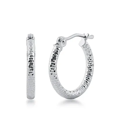 2x15mm Diamond Cut Textured Hoop Earrings in 14K Gold