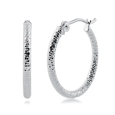 2X20mm Diamond Cut Hoop Earrings in 14K White Gold -882-253