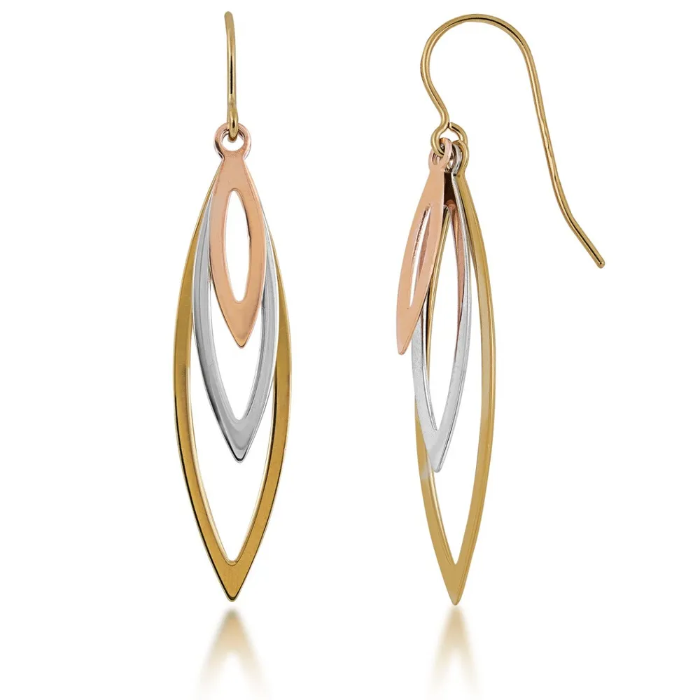 Triple Oval Drop Earrings in 10K Tri-Tone Gold