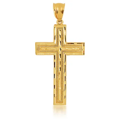 Diamond Cut Cross Pendant in 14K Yellow Gold