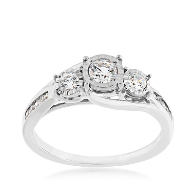 1/2 ct. tw. 3-Stone Diamond Anniversary Ring with Miracle Plating and Round Channel-Set Band 10K White Gold - R200413W6.5-14KW