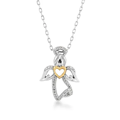 Infinite Love Diamond Accent Angel Pendant in Sterling Silver and 10K Yellow Gold