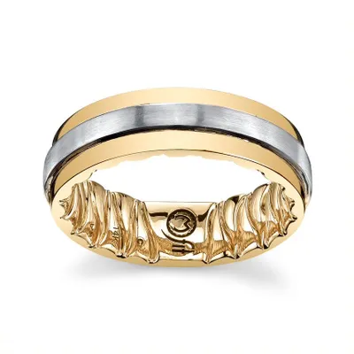 MFIT Men's Satin Center Wedding Band 10k White and Yellow Gold