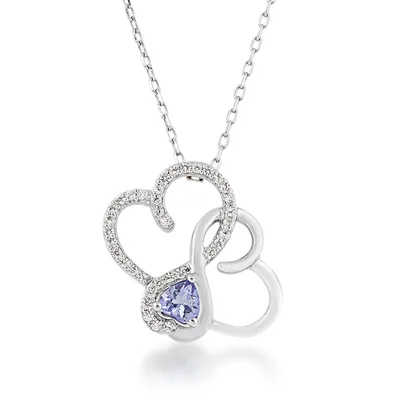 Infinite Love Tanzanite & Created White Sapphire Double Heart Pendant in Sterling Silver