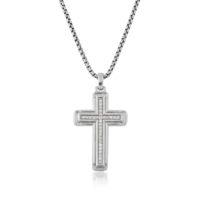 Men's 1/5 ct. tw. Diamond Cross Pendant in Sterling Silver with a 22" Chain - PM222054-SS