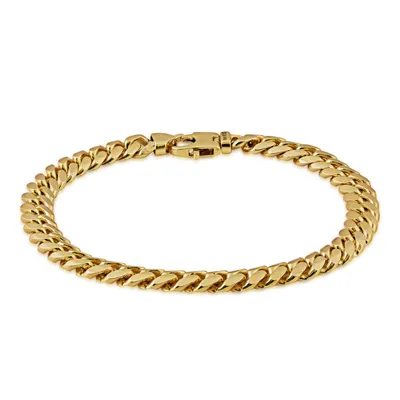 Men's Solid Tight Link 9" 7.6mm Miami Cuban Chain Bracelet 10K Yellow Gold - SGSK-220-BT2-9