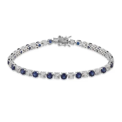 Created Blue and White Sapphire Bracelet in Sterling Silver