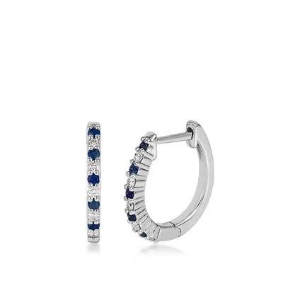 Sapphire & 1/8 ct. tw. Diamond Hoop Earrings in 10K White Gold