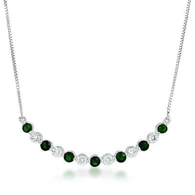 Emerald and 1/4 ct. tw. Diamond Curved Bar Necklace in 10K White Gold