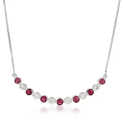 Ruby and 1/4 ct. tw. Diamond Curved Bar Necklace in 10K White Gold