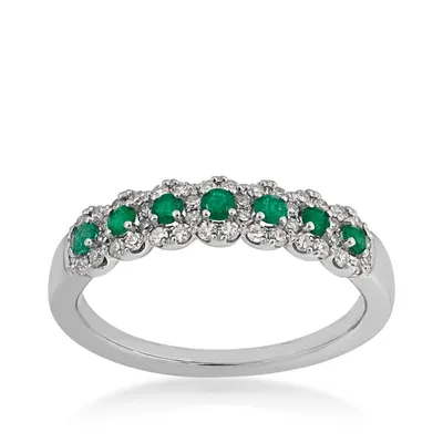 Emerald & 1/4 ct. tw. Diamond Halo Ring 10K White Gold