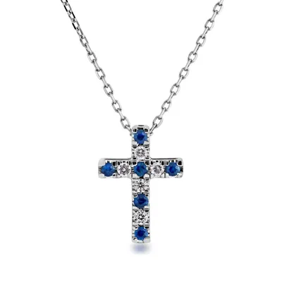 Sapphire and Diamond Cross Pendant in 10K White Gold - P186167-S