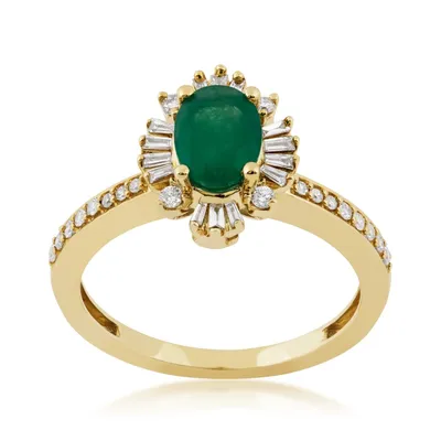 Oval Emerald and 1/4 ct. tw. Diamond Starburst Halo Ring 10K Yellow Gold