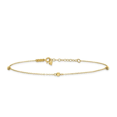 9" Bead Ankle Bracelet in 14K Yellow Gold