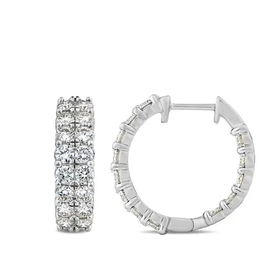 ct. tw. Diamond Multirow Inside Out Hoop Earrings in 14K White Gold