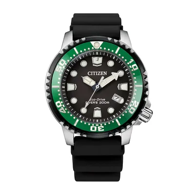 Citizen Men's Promaster Diver Eco-Drive Watch with Black & Green Dial & Black Polyurethane Strap