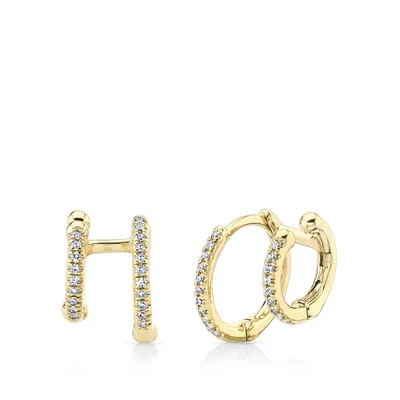 Shy Creation 1/8 ct. tw. Diamond Double Huggie Hoop Earrings in 14K Yellow Gold