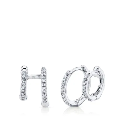 Shy Creation 1/8 ct. tw. Diamond Double Huggie Hoop Earrings in 14K Gold