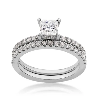 Noventa 1-1/ ct. tw. Princess Cut Diamond Wedding Set 14K White Gold