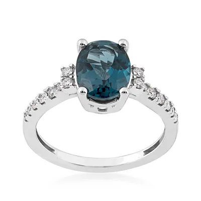 Oval London Blue Topaz and 1/5 ct. tw. Diamond Ring 10K White Gold