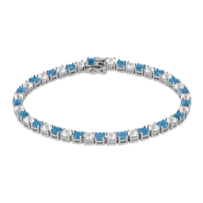 Blue Topaz and Created White Sapphire Tennis Bracelet in Sterling Silver