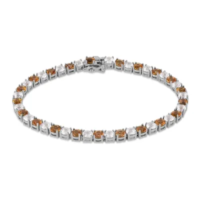 Citrine and Created White Sapphire Tennis Bracelet in Sterling Silver