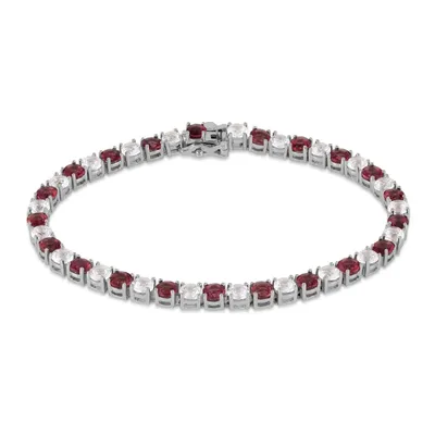 Garnet and Created White Sapphire Tennis Bracelet in Sterling Silver