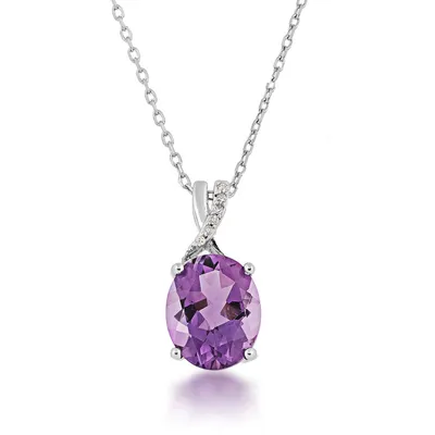 Amethyst and Diamond Accent Oval Fashion Pendant in 10K White Gold - PF479038-AM