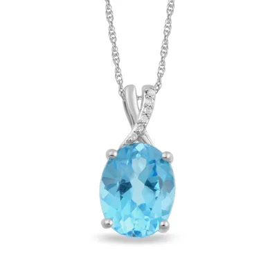 Oval Swiss Blue Topaz & Diamond Accent Pendant in 10K White Gold