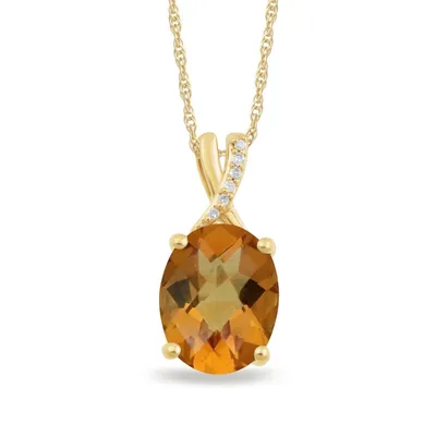 Oval Citrine & Diamond Accent Pendant in 10K Yellow Gold