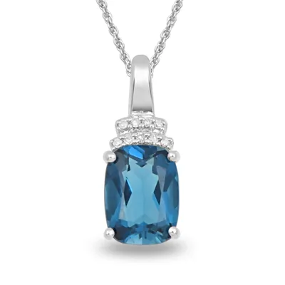 Cushion London Blue Topaz & Diamond Accent Pendant in 10K White Gold