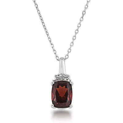 Cushion Garnet & Diamond Accent Pendant in 10K White Gold