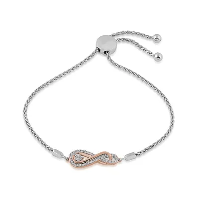 Infinite Love 1/4 ct. tw. Diamond Infinity Bolo Bracelet in Sterling Silver & 10K Pink Gold