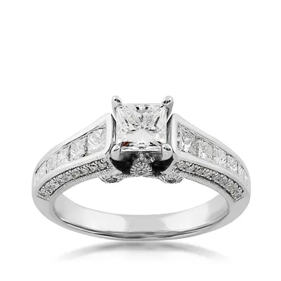 Timeless 1-3/4 ct. tw. Princess Cut Diamond Milgrain Engagement Ring 14K White Gold