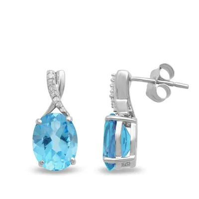 Oval Swiss Blue Topaz & Diamond Accent Earrings in 10K White Gold