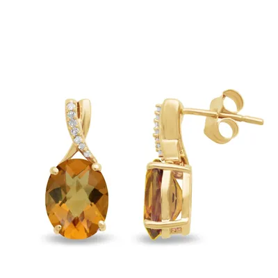 Oval Citrine & Diamond Accent Earrings in 10K Yellow Gold